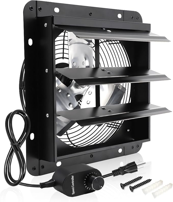 Shutter Exhaust Fan, 10 in Wall Mount Ventilation Fan w/Speed Controller Attic Vent Fan for Chicken Coops, Greenhouse, Gable, Barn, Garage, Shed Ventilator 820 CFM,1700RPM