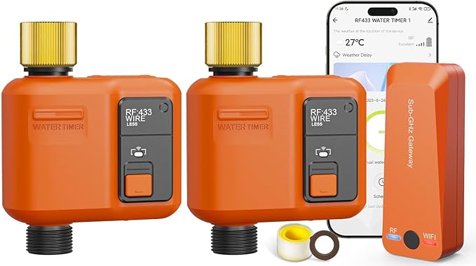 WiFi Water Timer for Garden Hose, Smart Sprinkler Timer with 984ft Long Range, Strong Wall Penetration, APP & Remote Control, Voice Control, Rain Delay, Manual Mode, Watering System for Yard & Lawn