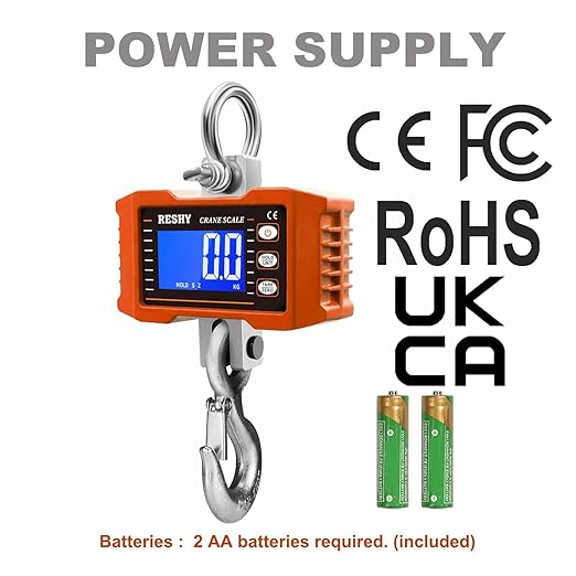 RESHY Digital Crane Scale 2200lb/1000Kg Digital Hanging Scale Industrial Heavy Duty Crane Scale for Farm,Deer,Livestock,Factory,Construction,Hunting CE Certified