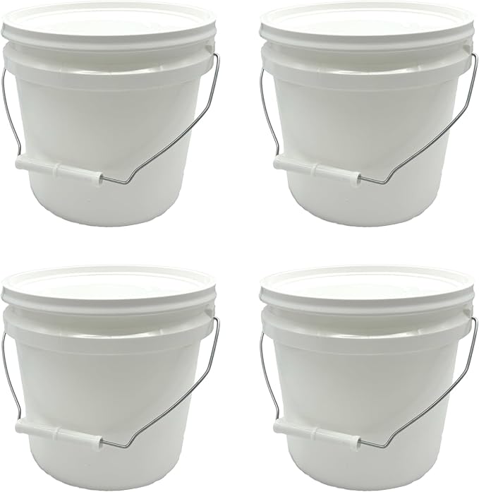 Rocky Mountain Goods 1 Gallon Bucket with Lid and Handle - Water Tight Paint Pail - Multi Use Utility Bucket - Durable Saturn Rings Leak-Proof Lid - Thick Uniform Walls for Stacking (Pack of 4)