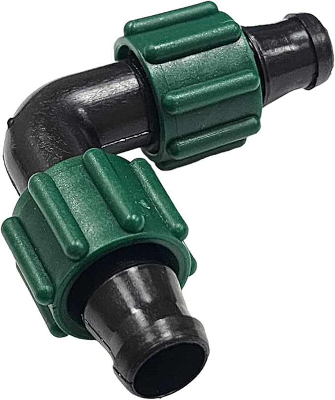 USA Made - Premium Drip Tape Irrigation Tubing Elbow 50 Pack (5/8" or .625" - .645") Universal Perma-Loc Connector Barbed Locking Fitting - Fits All Brands 16mm Drip Tape AG Tubing