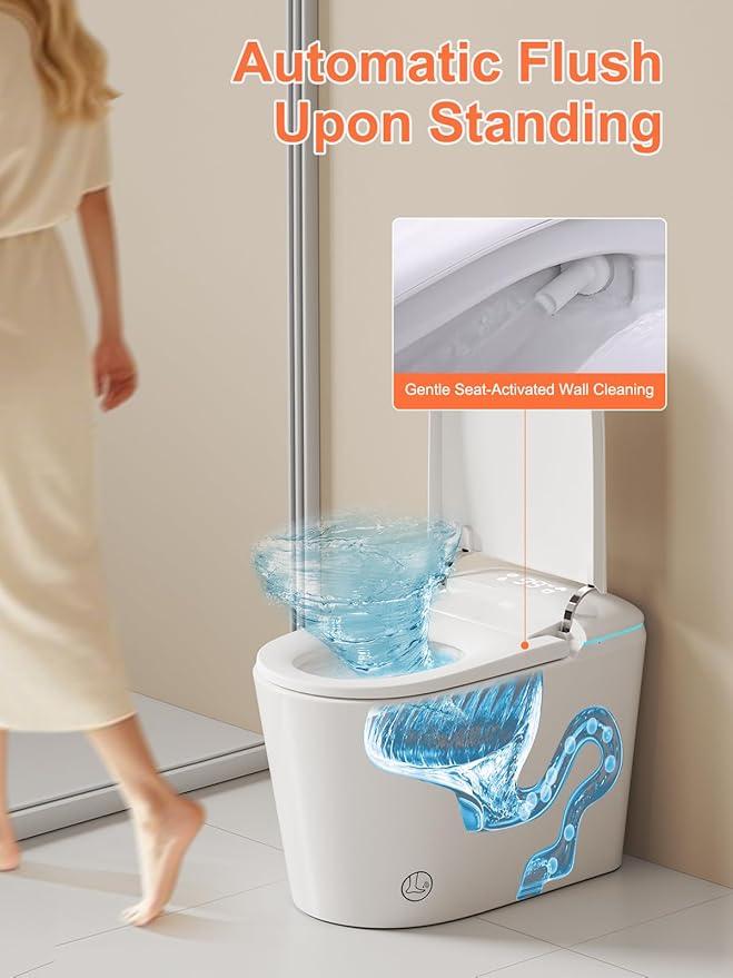 Smart Toilet with Bidet Bulit in - Auto Open/Close Lid, ADA Height Heated Seat, Dryer, Night Light, Dual Auto Flush, Foot Sensor Operation, Modern Elongated One-Piece Toilet for Bathrooms
