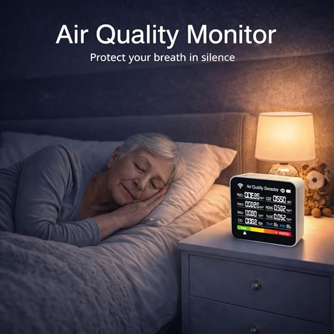 Professional Indoor Air Quality Monitor, 14 in 1 Portable Smartair Quality Tester for CO2 | CO | TVOC | HCHO | Temp | AQI | PM0.3-1 Detection Hum for Home Cars Plants, Pets, Car, Hotel