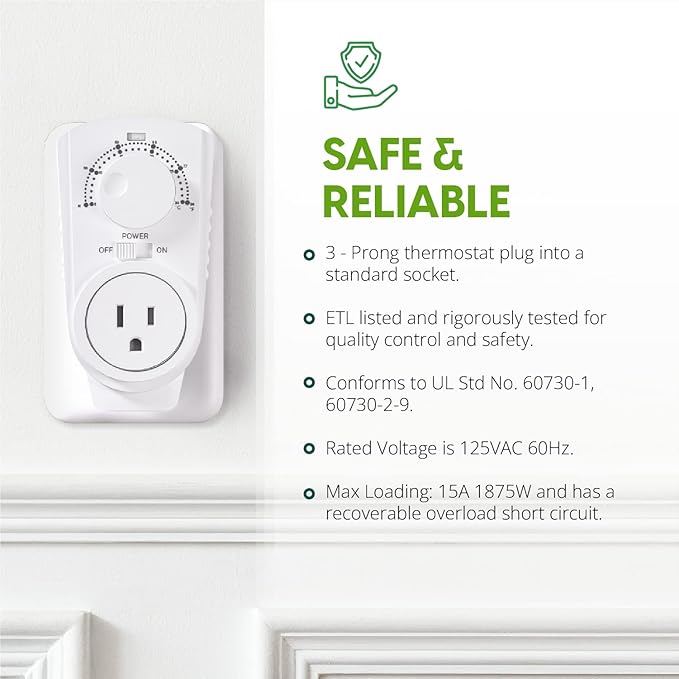 EconoHome Adjustable Thermostat - Universal Plugin Heating & Cooling Thermostat - Compatible with Most EconoHome Wall Mount Space Heaters