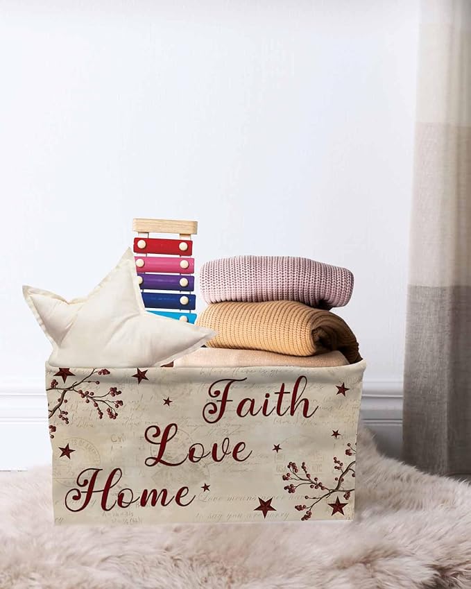 Vintage Country Storage Bins Cubes Waterproof Cloth Storage Basket,Vintage Rustic Texas Stars Plants Branch Foldable Storage Bags for Shelf Clothes Storages Organizers with Handles 15x11x9.5 in 2PCS