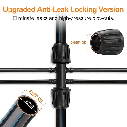 12 Pcs 1/2 inch to 1/4 inch Drip Irrigation Tubing Fittings, 1/2" Drip Tubing (1/2" ID x 0.65" OD) to 4 Way 1/4" Irrigation Tubing Locked Barbed Reducing Tee Connectors for Garden Systems