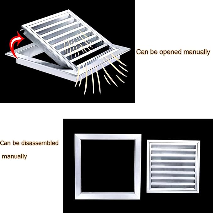 Return Air Grill, Stainless Steel Ventilation Grille, Indoor Outdoor Air Diffuser, Can Be Opened 90° Louver Gable Vent for Bathroom Houses(45x45cm/17.7x17.7in)