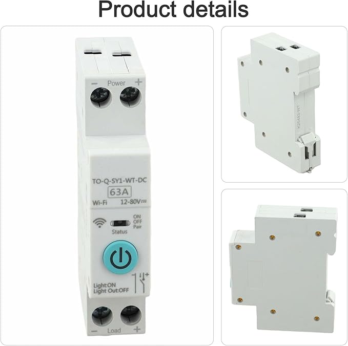 1x For Tuya DC WIFI Smart Switch 63A 12-80V Wireless Remote Control Circuit Breaker With App-Scheduling-And-Interlock TO-Q-SY1-WT-DC