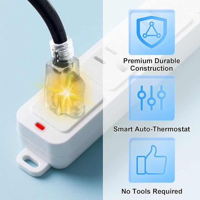 MAXKOSKO 2PCS 120V Temperature Controlled Extension Cord, Heat Cable Controller, Thermostatically Controlled Outlet Auto On/Off Below 37°F/Over 50°F, 20" Cord for Covered Outdoor Outlets