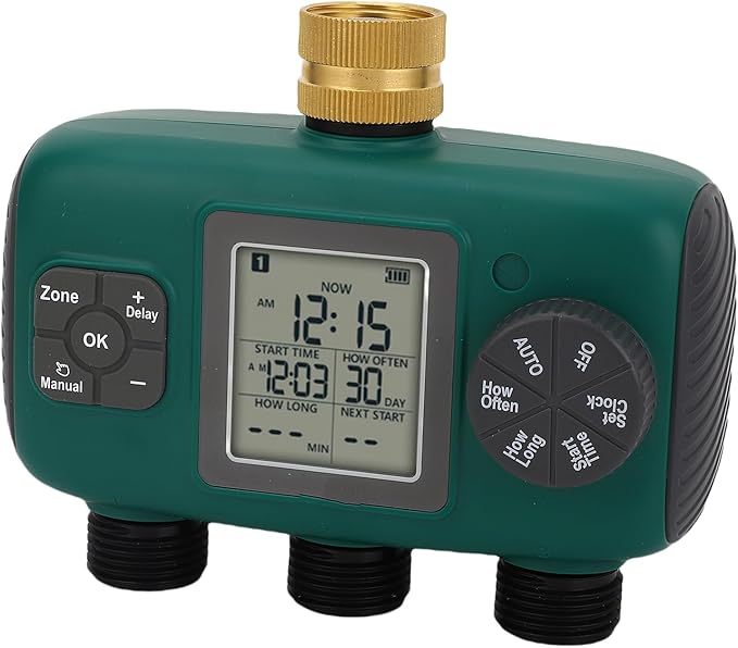 3 Outlet Sprinkler Timer Professional Grade Brass Construction LCD Display Irrigation Controller with Multiple Programs Child Lock Feature for Lawn Garden Yard Watering Sys