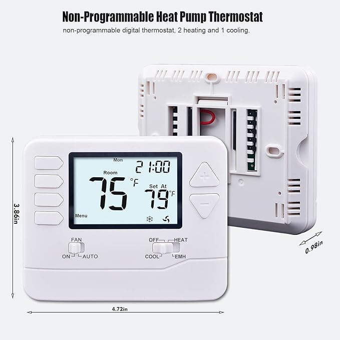 Heagstat H721 Non-Programmable Heat Pump Thermostat, 2 Heat/1 Cool, with 4.5 sq. Inch Display