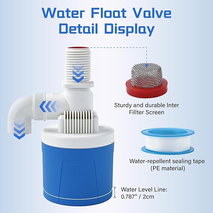 2Pcs 3/4" Top Inlet Water Float Valve, Automatic-Control Water Level Valve, Lightweight Aquapulse Control Tools for Livestock Water Tank, Swimming Pool,Aquaculture,Garden Irrigation Systems
