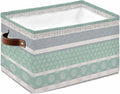Farm Fruits Storage Bins Cubes Waterproof Cloth Storage Basket,Watermelon Lemons Peach Green Grey Striped Foldable Storage Bags for Shelf Clothes Storages Organizers with Handles 15x11x9.5 in 1PCS
