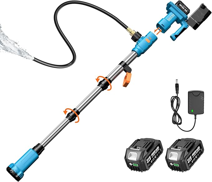 SEESII Cordless Stick Water Transfer Pump, 2×4.0Ah Battery Inculded, 740GPH Portable Utility Water Pump, Adjustable Telescoping Submersible Pump for Garden Basement Pond RV Pool Boat Well