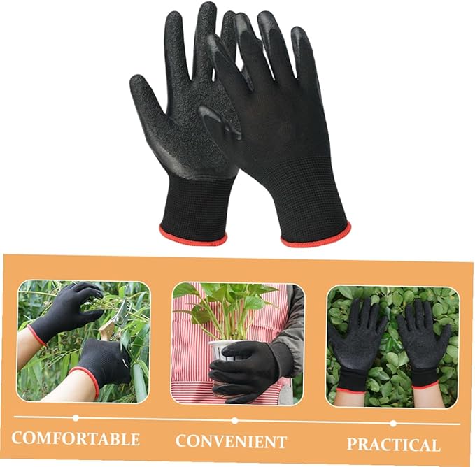 minkissy Puncture-resistant Waterproof Gardening Gloves Black Heavy-duty Yard Work Gloves for Men and Women with Anti-slip Grip and Wear-resistant Material