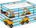 Yellow Truck Storage Bins Cubes Waterproof Cloth Storage Basket, Cartoon Blue Striped Farmhouse Modern Art Foldable Storage Bags for Shelf Closet Clothes Organizers with Handles 15x11x9.5 in 1PCS