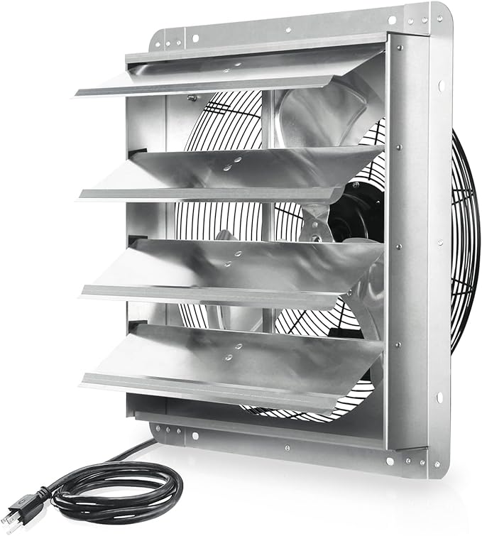 KEN BROWN 18 Inch Shutter Exhaust Fan, 2450CFM High Speed Wall Mounted Vent Fan with 1.65m Power Cord, Ideal for Garage, Attic, Greenhouse, Shed, Shop