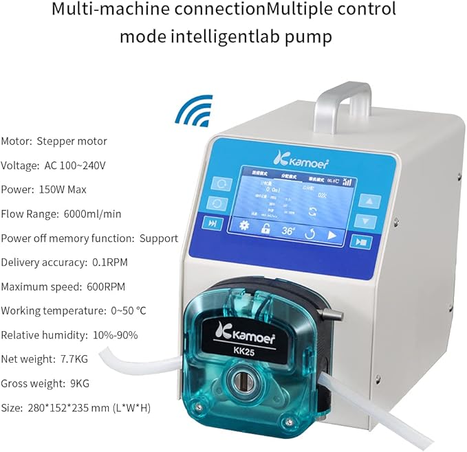 Kamoer High Flow 6L/min Peristaltic Pump Stepper Motor 100V~240V AIP(upgraded by UIP) Intelligent WiFi Variable Speed Liquid Dosing Pump Touch Screen Digital Control