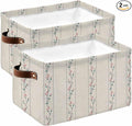 Beige Flower Branch Storage Bins Cubes Waterproof Cloth Storage Basket, Spring Summer Farmhouse Botanical Foldable Storage Bags for Shelf Closet Clothes Organizers with Handles 15x11x9.5 in 2PCS