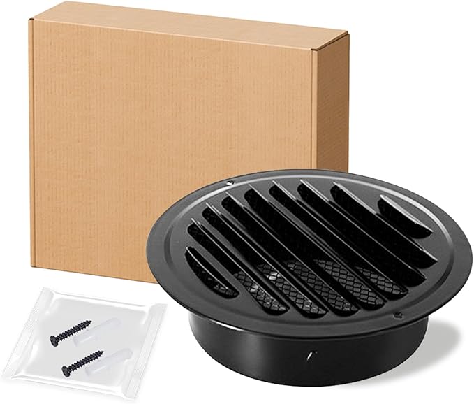 3 Inch Round Soffit Vent Cover, FocuVenHom Black Stainless Steel Air Vent Wall Vent Cover Louvered Grille Cover Air Vent Outlet with Built-in Fine Mesh for House, Office, Garage