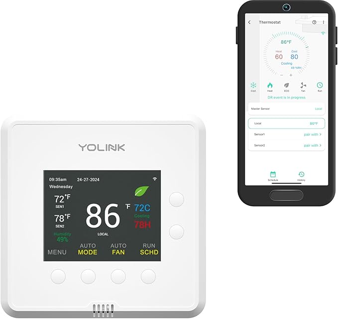 YoLink Thermostat 2, Smart Home & Commercial Thermostat with Dual-Stage Heating & Cooling, Heat Pump Support, External Sensors, Remote App Control, Alexa & Google, LoRa Longest Range, Hub Required