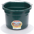 Little Giant® Flat Back Plastic Animal Feed Bucket | Animal Feed Bucket with Metal Handle | Horse Stall Feeding and Watering Supplies (Green, 8 Quart)