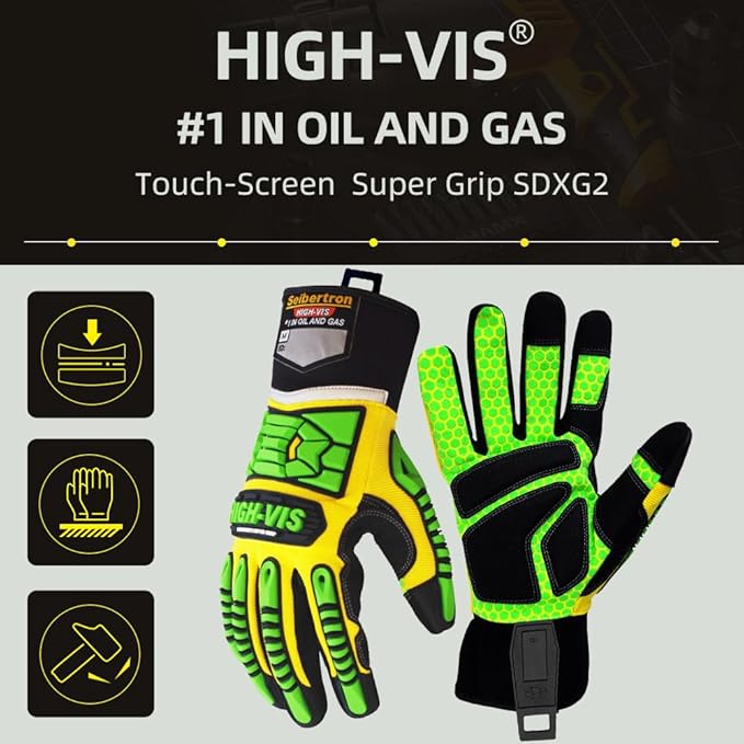Seibertron High-Vis Series Cut Resistant Reducing Anti-Impact Mechanics Heavy Duty Safety Rescue Oil and Gas Gloves