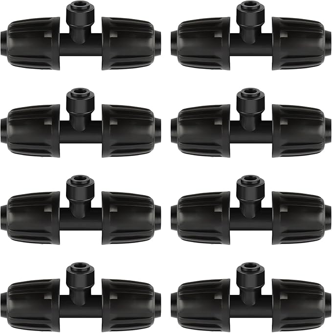 Kalolary 8PCS 1/2'' to 1/4'' Drip Irrigation Fittings Barbed Tee Quick Connector, Push-to-Fit Drip Irrigation Parts Anti-Leak Locked Splitter Fitting for Irrigation Tubing with 3-Way Connector