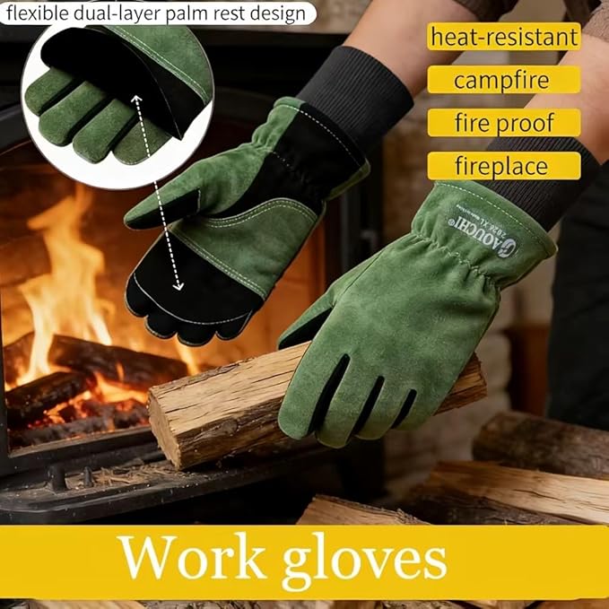 Work Gloves, Puncture and Abrasion Resistant, Heat Resistant, Gardening, Welding, Construction, Cooking, Oven Mitts