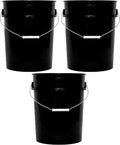 MKS Plastics 5-Gallon Bucket Only – No Lid Included, Made in USA, Food Grade BPA Free Plastic, Heavy Duty Multi-Use, Metal Handle with Grip, Stackable Storage – Black, 3 Pack