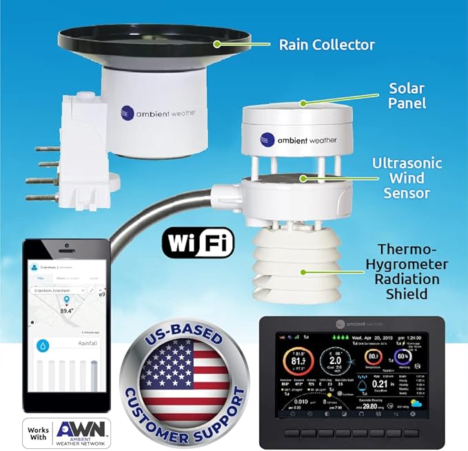 Ambient Weather WS-5000 Ultrasonic Smart Weather Station with TFT Full Color LCD Display
