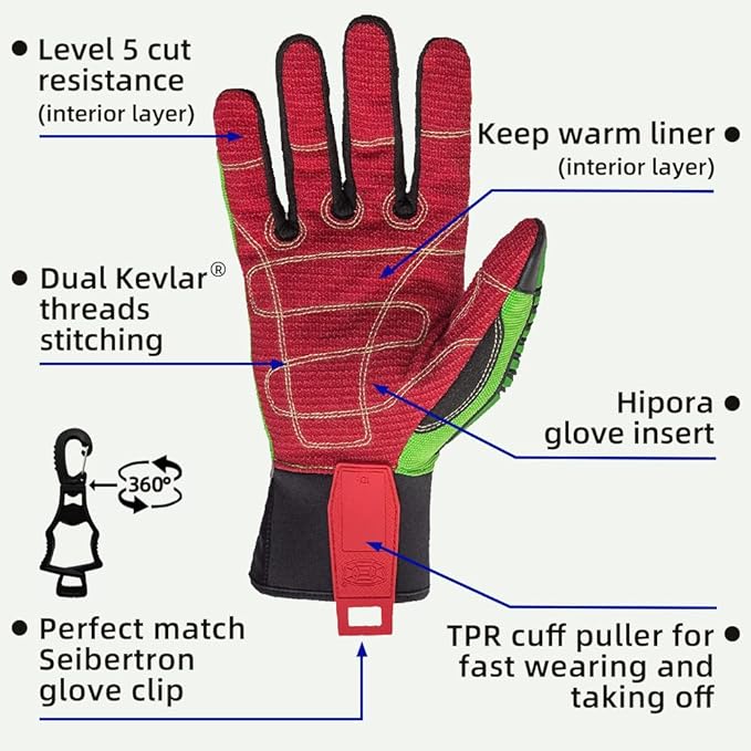 Seibertron High-Vis Series Cut Resistant Reducing Anti-Impact Mechanics Heavy Duty Safety Rescue Oil and Gas Gloves