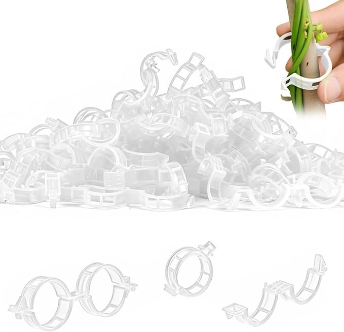 100 Pcs Plant Support Clips, Tomato Clips for String Trellis, Reusable Garden Clips for Climbing Plants, Vine Clips for Stems and Trellis Netting, Plastic Plant Clip for Garden Supplies (White)