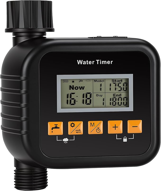 Snowtaros Smart Sprinkler Timer, Outdoor Water Hose Timer with Rain Sensing, 9 Watering Modes Garden Irrigation Controller for Yard, Lawn & Patio, Easy Installation (1 Zone)