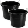 HOMZ 2-Pack Utility Tub, Large Plastic Storage Bucket with Rope Handles, 18 Gallon, Black - Portable Indoor and Outdoor Buckets for Kitchen, Laundry, Garden, Bathroom, and Garage Organization