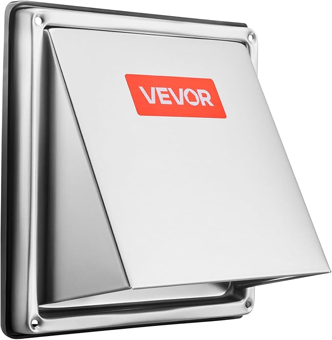 VEVOR 6 inch External Extractor Wall Vent Cover, Square AC Vent Gable Cover, Premium Stainless Steel & with Built-in a Protection Screen, for House,Bathroom,Garage,Kitchen,Basement (1 Pack, Silver)