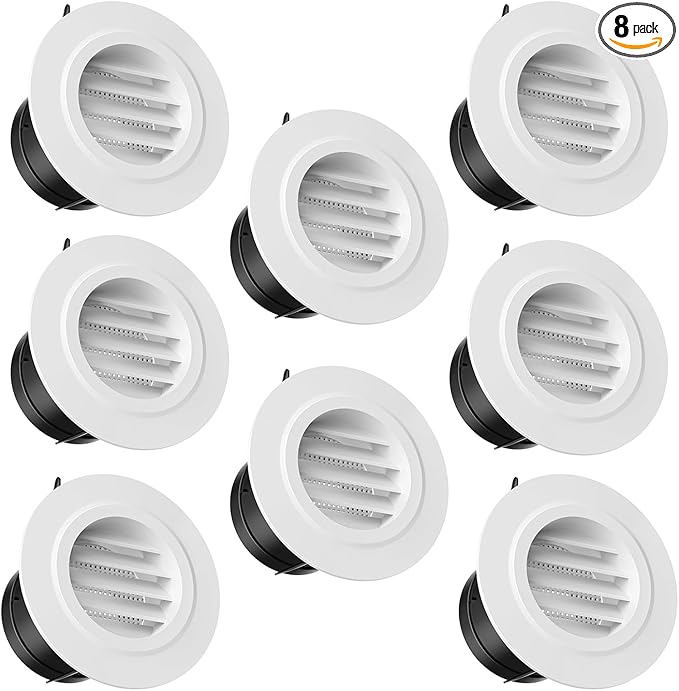 HG Power 3 Inch Soffit Vents with Built-in Screen Mesh, ABS Fixed Louvered Round Vent Cover for Under Eave, Inline Duct, Dryer Vent, HVAC Ventilation, Attic & Home Venting，8 Pack White，75mm