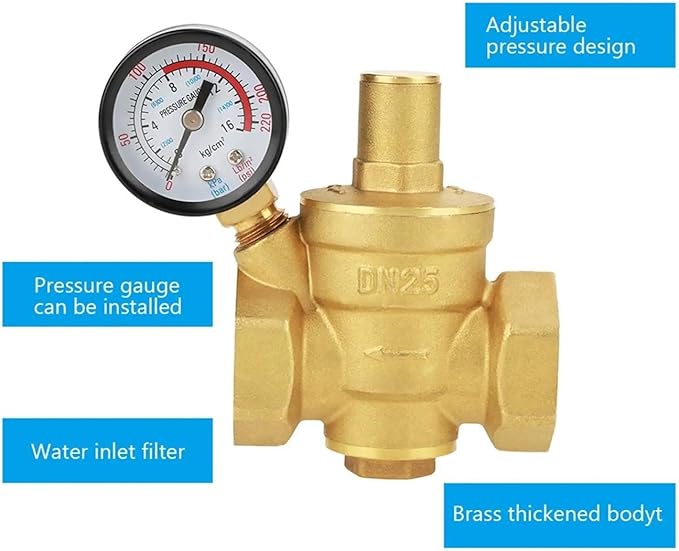Adjustable Brass Water Pressure Reducer DN25 Regulator with Gauge Meter - Relief Valve for Efficient Water Flow Control