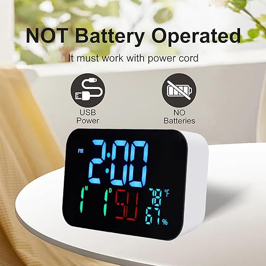 Luocute WiFi Smart Clock, Weather Station Alarm Date Day Large Display Brightness Adjustable Thermometer Humidity Digital Clock Compatible with Tuya Smart App, for Home Office (White Shell- Blue
