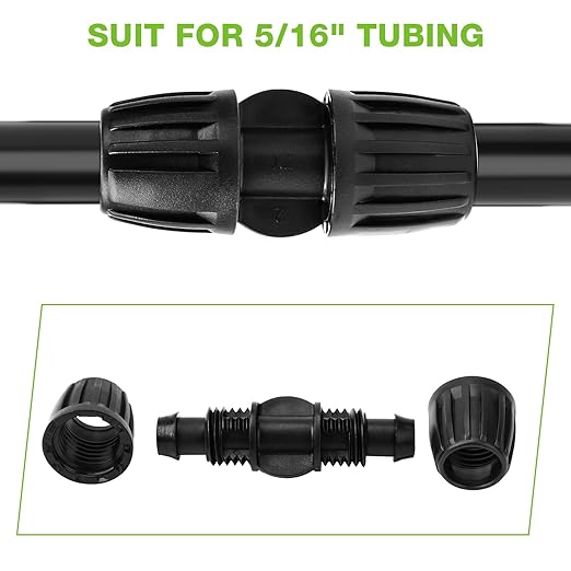 Bonviee 6 Pack 5/16 Inch Drip Irrigation Coupling Connectors, Barbed Lock Tubing Couplers for 5/16” Drip Line, Garden Hose Fittings for Irrigation Systems, Leak-Proof