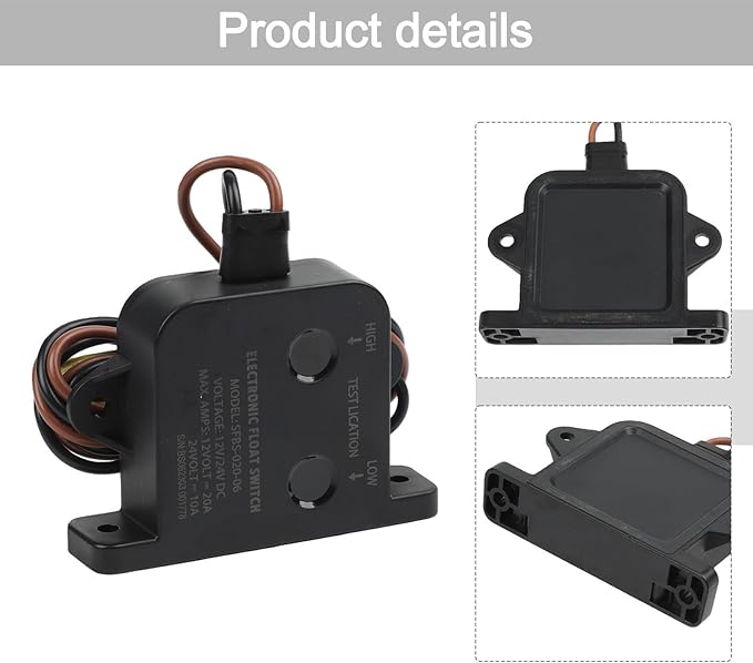 12V 24V Automatic Bilge Pump Float Switch, IP68 Waterproof Boat Sump Pump Sensor with 39.4" Wire – Submersible, 20A, Auto On/Off for Marine Yacht, Black