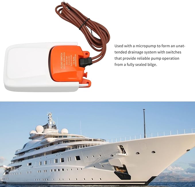 Boat Float Switch, 12V 24V 32V Automatic Marine Bilge Pump Switch, Good Sealing, Submersible - Reliable Pump Operation, Heavy Duty ABS, Easy Installation for Marine Use