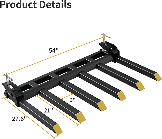 YINTATECH Clamp on Debris Forks to 60" Bucket, 4000 lbs Capacity Heavy Duty Clamp on Pallet Forks Bucket Forks Attachments Fit for Loader Bucket Skidsteer Tractor