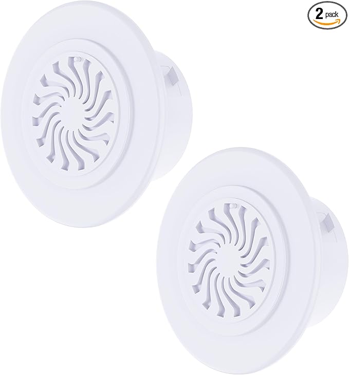 2Pcs Round Air Vent, Adjustable PP Vent Cover, Opening Size 50-60mm(2.0"-2.4"), White Louver Grille Vent Fit for Bathroom, Office, Kitchen Bedroom, Ventilation Use