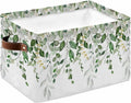 Sage Green Eucalyptus Storage Bins Cubes Waterproof Cloth Storage Basket,Watercolor Spring Weeping Botanical Foldable Storage Bags for Shelf Clothes Storages Organizers with Handles 15x11x9.5 in 1PCS