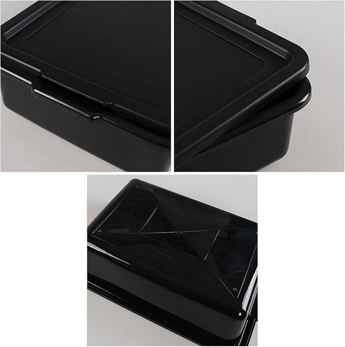 3-Pack 13 L Plastic Commercial Bus Tub with Lid, Restaurant Dish Tub, 4.7" Deep, Black