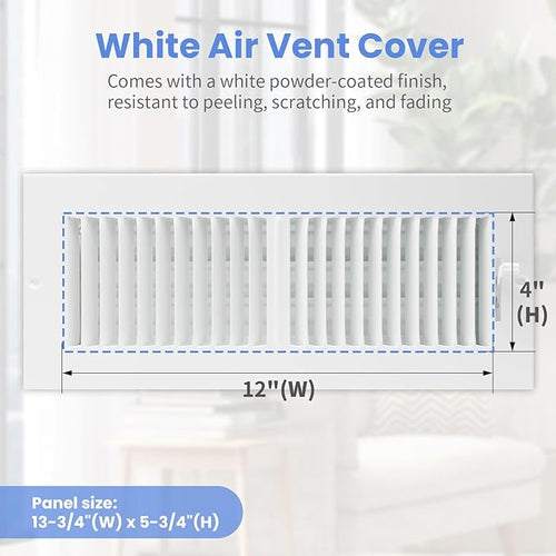 12 x 4 Inch [Duct Opening] Air Vent Covers for Wall or Ceiling - High Airflow 2 Way Steel Ventilation - Adjustable Wall/Ceiling Register, 13-3/4 Inch x 5-3/4 Inch [Overall Dimensions]
