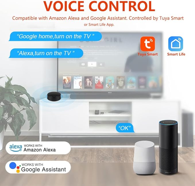 Smart IR Remote Control with Temperature and Humidity Sensor, 2.4G WiFi Universal Infrared Remote Control Hub with Thermometer Hygrometer for Smart Home Automation,Compatible with Alexa & Google Home