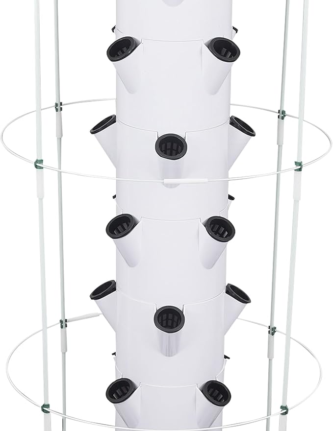Hydroponic Growing Tower with Climbing Trellis, 30L Water Tank & Automatic Timer, Indoor Outdoor Vertical Garden System for Vegetables Herbs Strawberries (Black - 36 Holes)