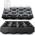 RooTrimmer 12 Cell Nursery Pot Trays 5 Pack with 4 Inch Clear Plant Pots 60 Pack, Thick Sturdy Seeds Starting Germination Shuttle Carrying Trays, Black Small Planter Nursery Propagation 5 Sets